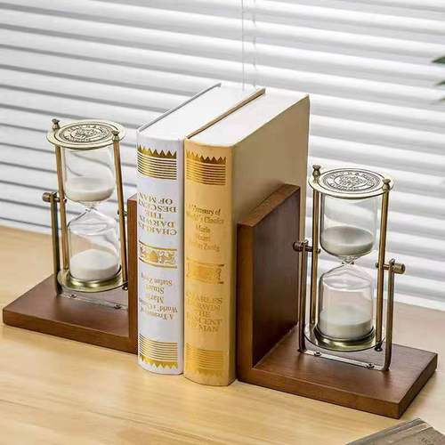 Solid wood retro hourglass timer ornament study office desktop home exquisite bookend decoration countdown