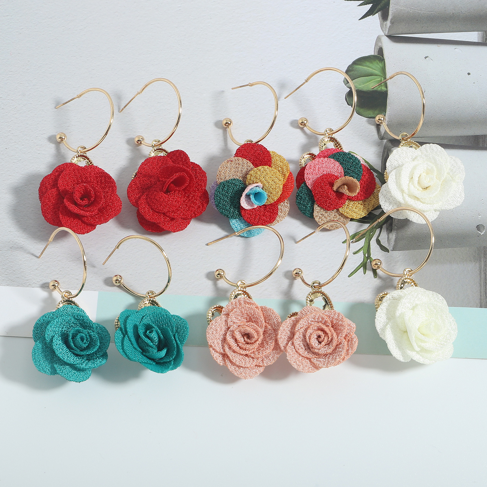 Nihaojewelry Jewelry Wholesale New Ethnic Style Fabric Flower Earrings display picture 2