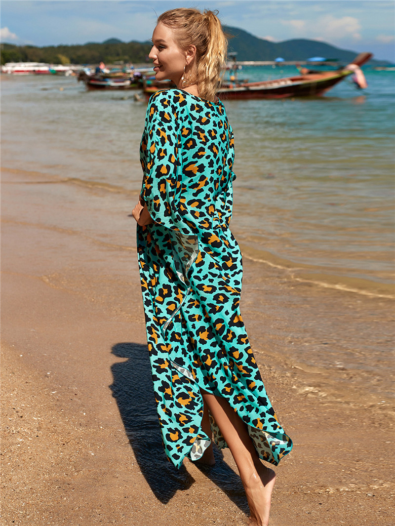 224g Weight Sunscreen Shirt Outerwear Type 3/4 Length Sleeve Sleeve Length Polyester Fabric Type Long Top Length V Neck Neckline Printing, Leopard Pattern Spring&Summer Season Women's Gender Vacation, Beach Style Women's Printing Leopard Vacation Beach Cover Ups 65