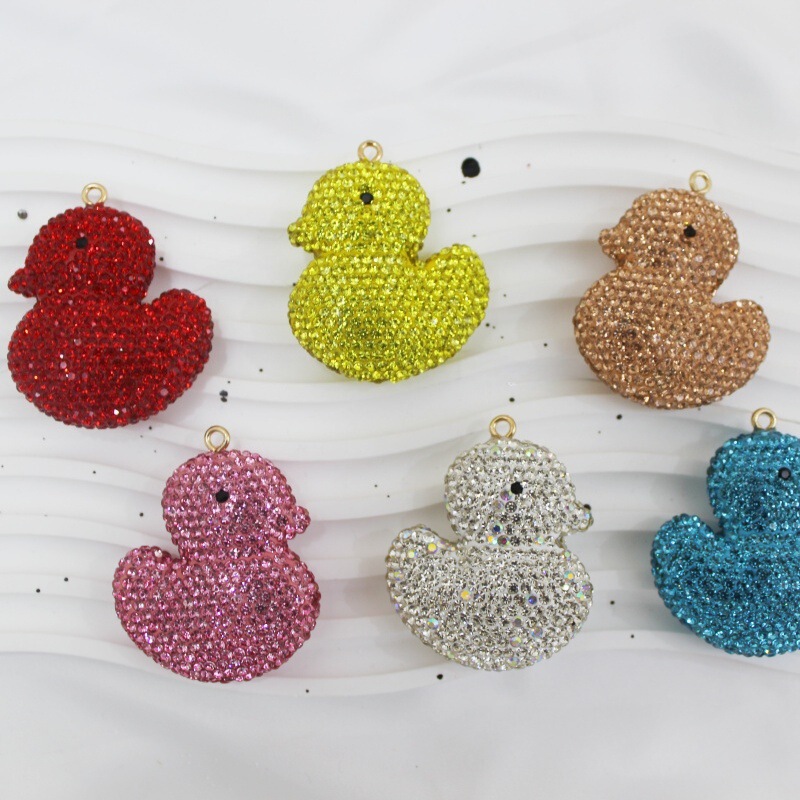 Cross-Border New Product: Clay Double-Sided Rhinestone-Embellished Little Yellow Duck Women's Bag Keychain Pendant DIY Accessory