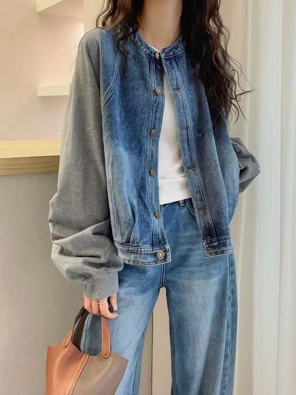 假两件拼接牛仔外套女欧洲站早春2025新款欧货女装宽松洋气上衣潮|undefined
