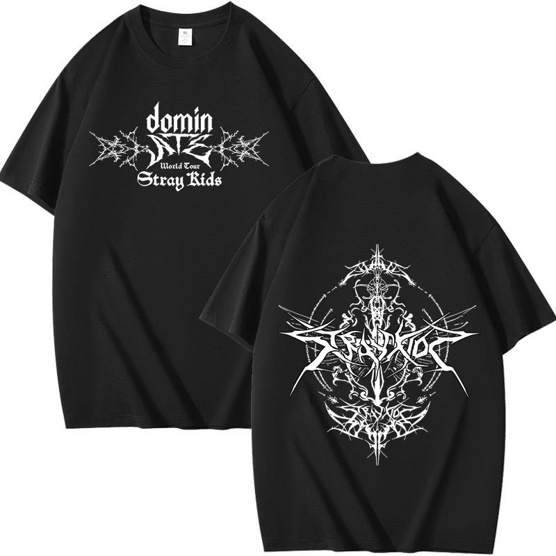 Independent station stray kids Dominate combination peripheral printing summer short sleeve T-shirt cotton loose Independent station stray kids Dominate combination peripheral printing summer short sleeve T-shirt cotton loose