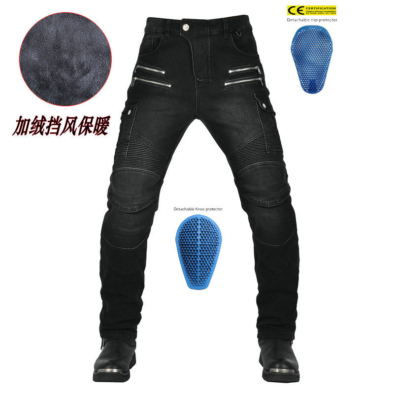 LOONG BIKER pantalones vaqueros de la motocicleta de invierno de los hombres pantalones de la motocicleta de la vendimia pantalones de ciclismo forrado de lana de silicona equipo de protección