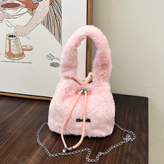 時尚大容量抽帶女包2024新款洋氣毛絨質感簡約單肩手提水桶包包女