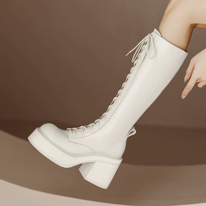 2025 New Autumn and Winter Slim High Boots for Petite Women, Height-Enhancing Long Boots, Soft Leather Platform Knee-High Boots