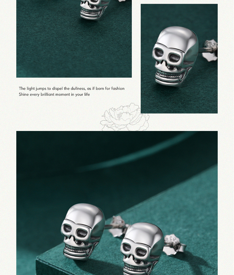 Retro Skull Silver Plating Ear Studs 1 Pair
