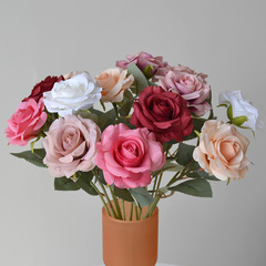 Cross-border wholesale simulation flowers fake flowers chiffon flowers autumn color single rose corner rose home decoration wedding flowers decoration and ornament