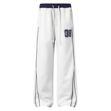 国潮牌美式数字印花黑色运动裤男街头宽松bf阔腿滑板直筒休闲长裤