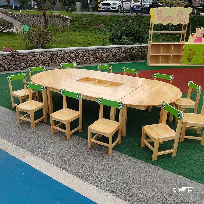 Early Education Art Table Children's Learning Studio Training Tutoring Class Art Painting Table Kindergarten Solid Wood Table and Chair Set