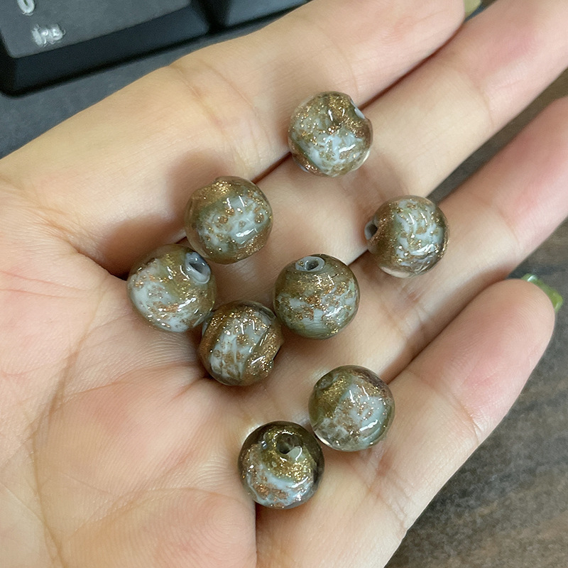 Yonghe 金箔灰ガラス DIY ルースビーズアクセサリーラウンドビーズ古代カラフルな砂ガラスビーズ半完成アクセサリー 1|undefined