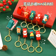Christmas cute cartoon mini stapler student small stapler with keychain Christmas small gift binding machine