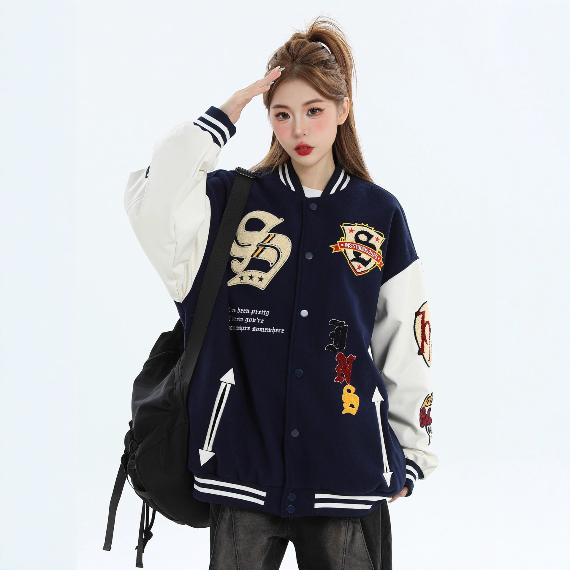 Moda americana costura uniforme de béisbol de los hombres de primavera y otoño pareja ins marca de moda chaqueta de hip hop de los hombres chaqueta casual suelta hombres