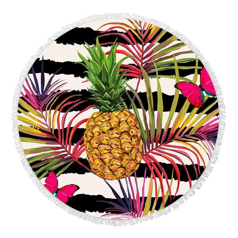 批发圆形沙滩巾超细纤维数码印花沙滩地毯吸水速干流苏浴巾抗菌