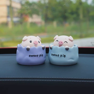 cartoon doll electric car – Car ornaments - 1-purple-pig-1-blue-pig-glue-included