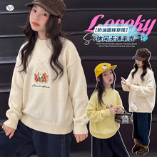 女童秋季新款韩版绣花钱袋水果套头毛衣春秋慵懒风针织衫上衣批发