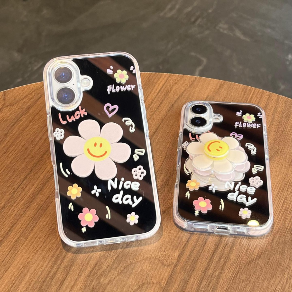 Verano pantalla completa pequeña flor pequeña espejo inglés adecuado para Apple 16ProMax funda para teléfono móvil 15/14 New 15Pro Mujer 13