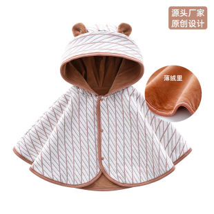 Children's Clothing Manufacturer Direct Sales Korean Style Kidsren's Thin Velvet Cloak Going Out Shawl Cute Hooded Cloak Early Winter Season Short Style