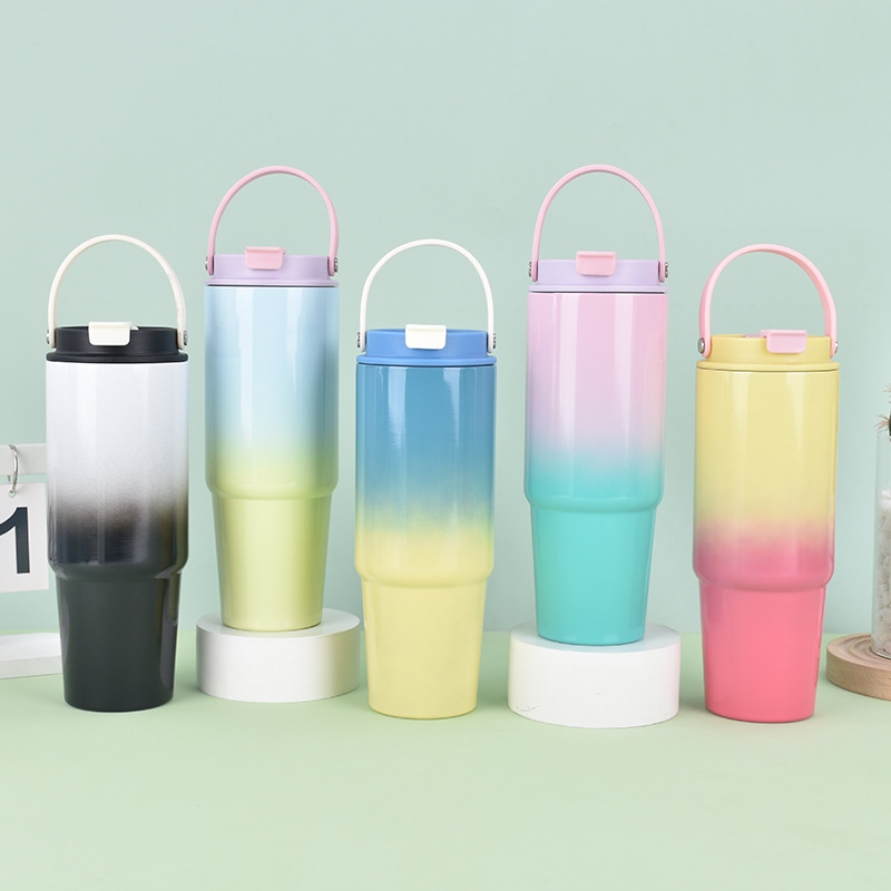 30OZ nueva taza de automóvil portátil 304 taza de acero inoxidable taza de agua de paja portátil taza de café