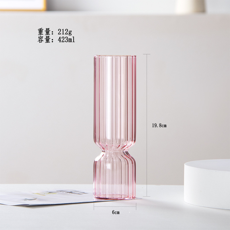 Florero de vidrio transparente florero hidropónico a rayas flor fresca flor seca decoración de la Mesa decoración del florero