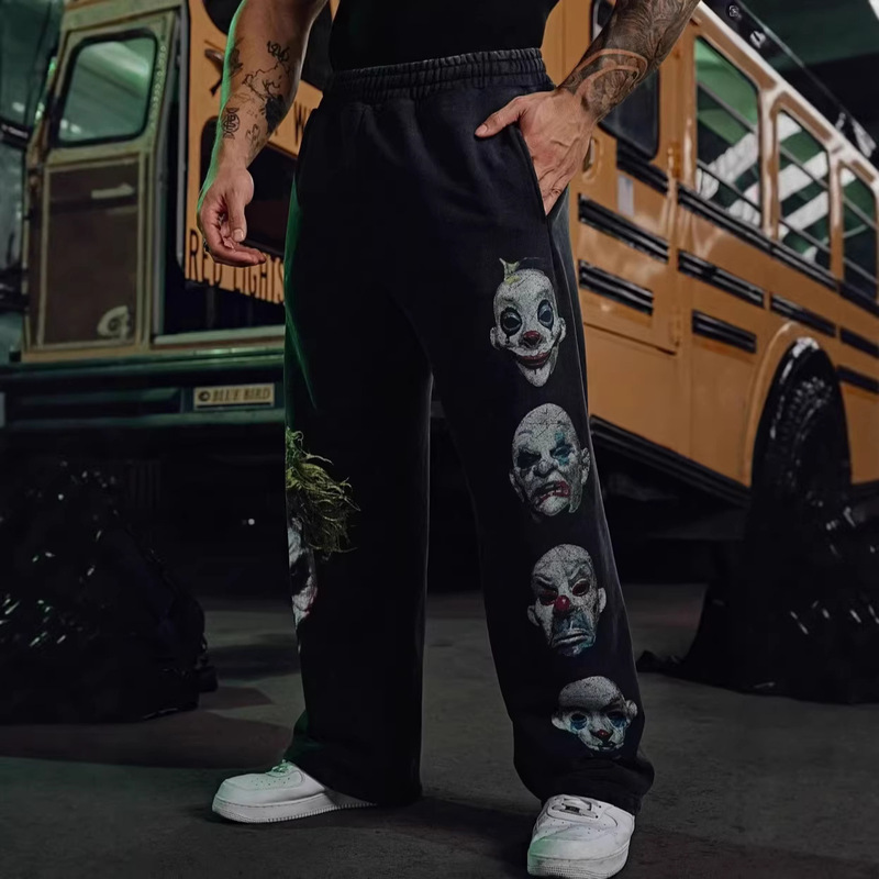 Youngla New Fitness Pants Joker Collaboration Clown Print Sports Pants Jogger Cotton Straight-Leg Pants