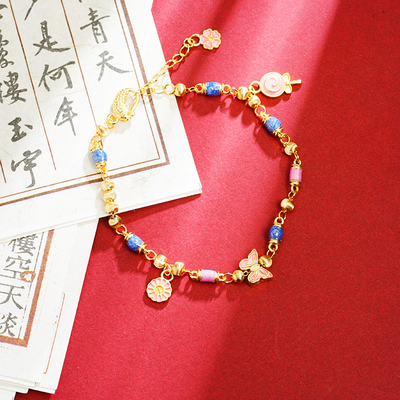 Brazalete de oro de arena vietnamita goteo de aceite mariposa pirola de pirola de goma de frisa brazalete de mujer diseño de joyas no se desvanecen durante mucho tiempo