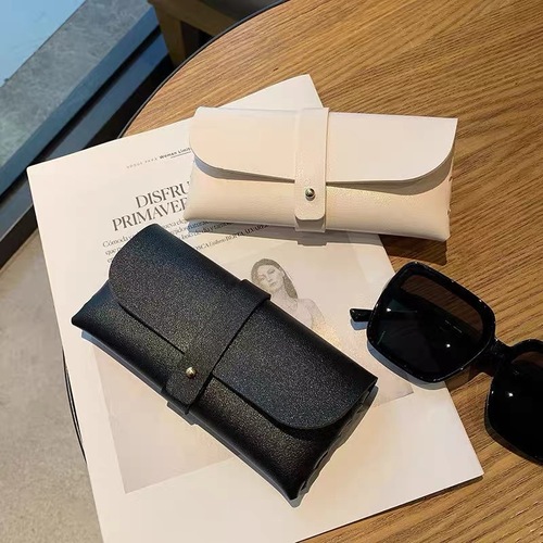 时尚网红太阳镜盒旅行便携式皮质扣子软包眼镜盒白色墨镜收纳盒