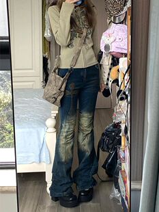美式复古朋克辣妹微喇牛仔裤子女秋冬新款y2k千禧风显瘦拖地长裤-阿里巴巴