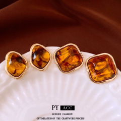 美拉德银针几何不规则树脂耳环时尚简约复古耳钉设计感小众耳饰女