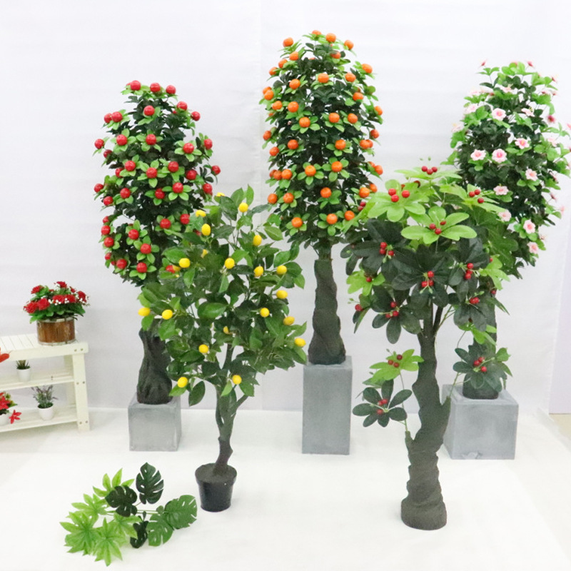室内装饰仿真植物树田园果树客厅装饰塑料盆栽仿真金桔苹果树盆栽