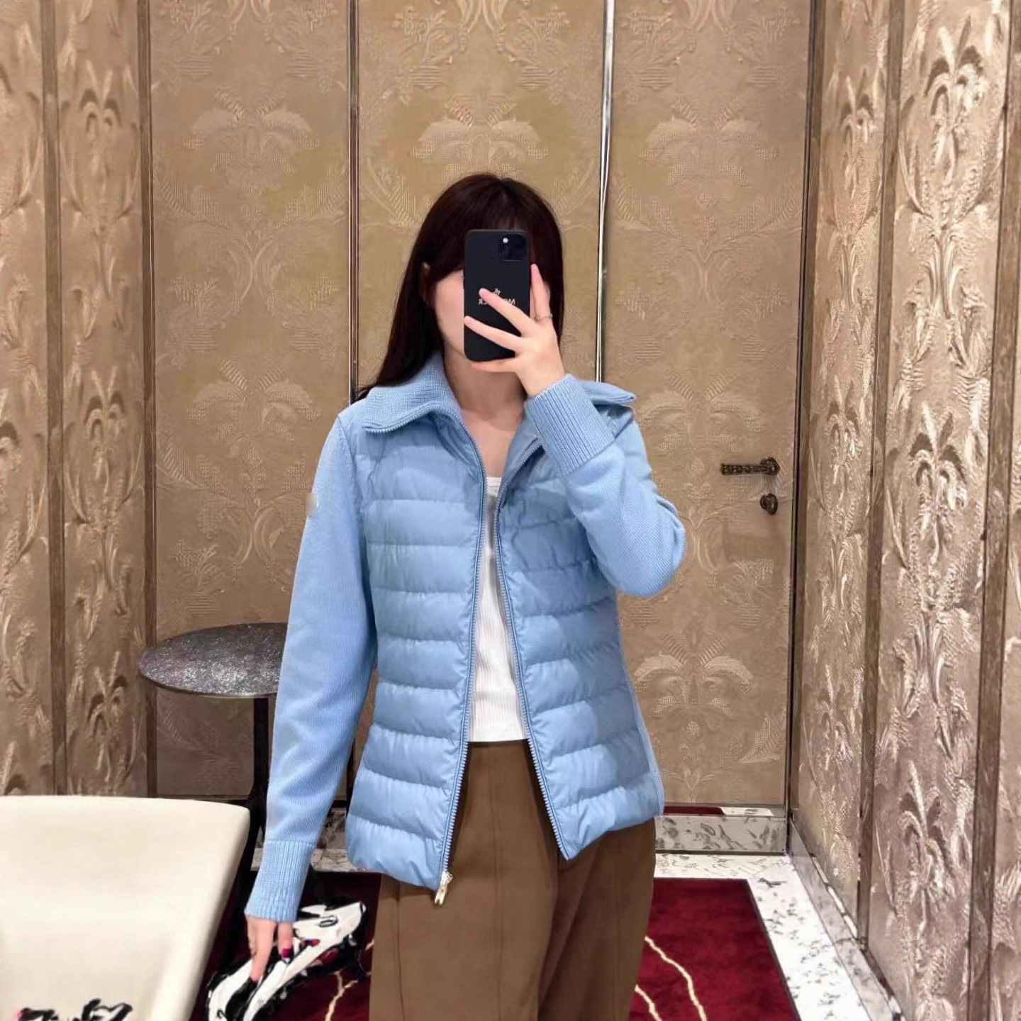 Wholesale down Jackets 2025 Autumn/Winter Nanyou Women's Turn-Down Collar Wool Knit Patchwork Lightweight Goose down Coat for Women