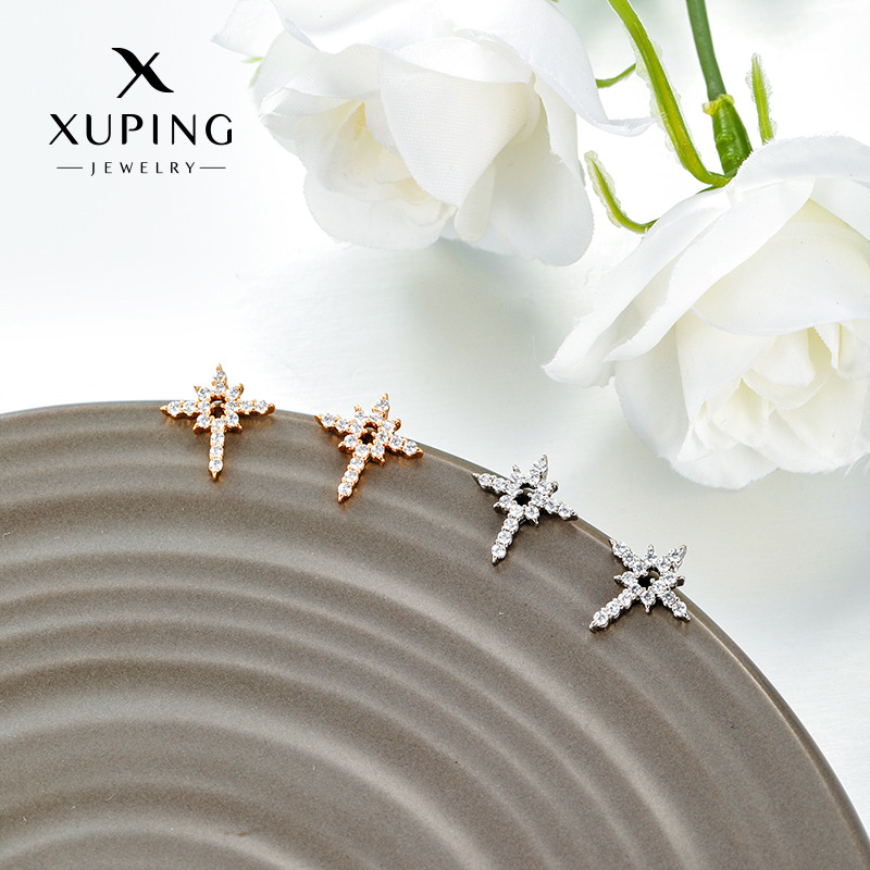 Xuping nuevo temperamento de moda incrustado zircon octagramas pequeñas orejetas de nicho diseño en orejetas de viento