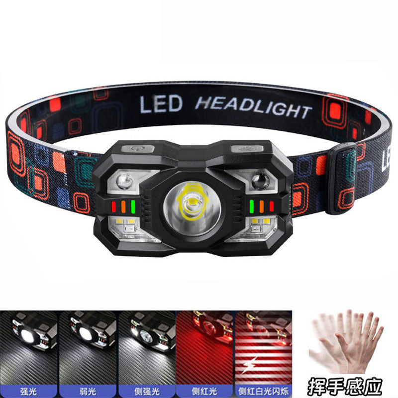 Cross-border smart sensor headlamp with long battery life, multiple light sources, rechargeable, multifunctional outdoor head-mounted flashlight for night fishing