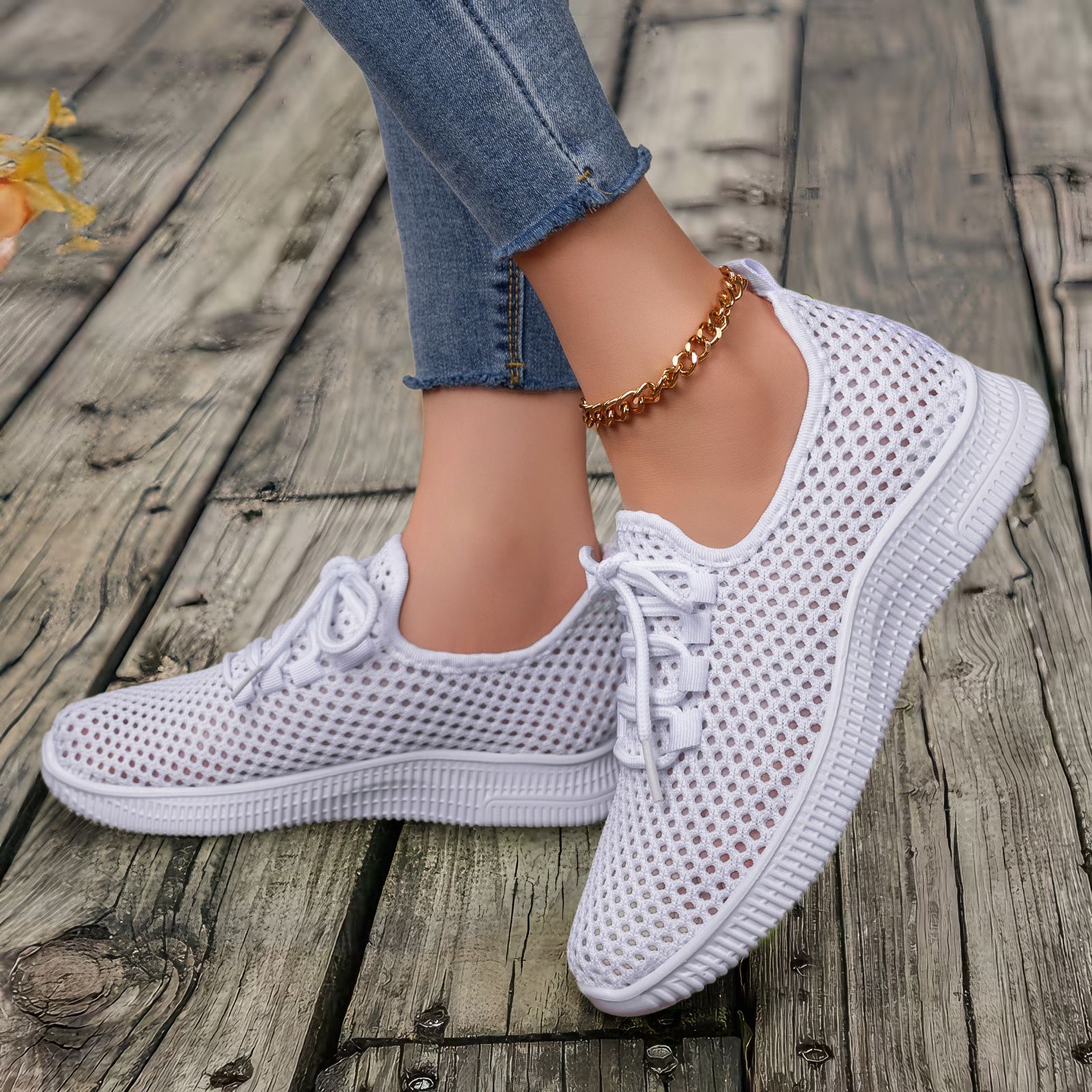 Primavera y otoño nuevos zapatos casuales de tejido de poliuretano transpirables zapatos deportivos grandes zapatos de malla de mujer