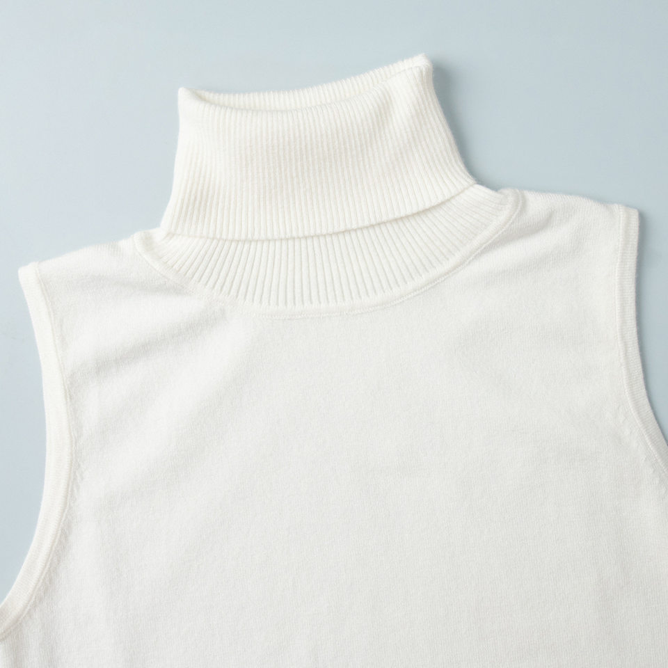 Bộ áo len dệt kim nữ cổ cao không tay kèm áo cardigan dáng suông — Áo vest màu nâu, Áo vest màu xám đậm, áo vest màu vàng, áo vest màu xanh chi tiết 50