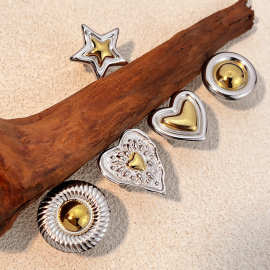 欧美时尚不锈钢戒指女心形爱心设计金银拼接钛钢开口首饰跨境饰品