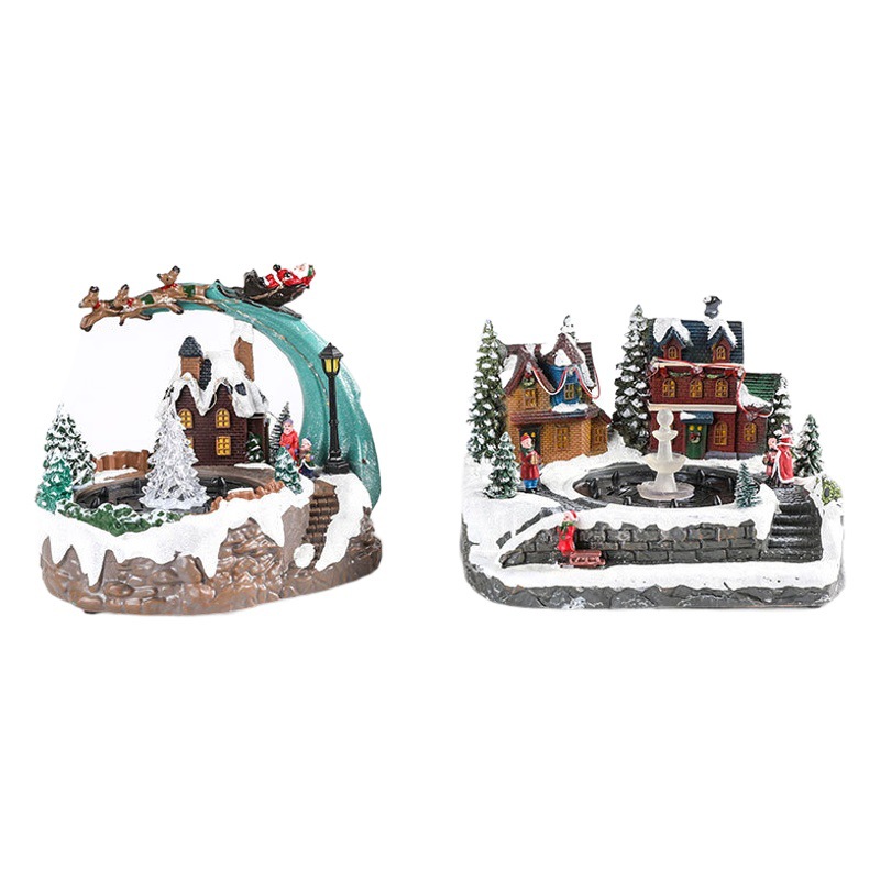 Navidad caja de música luminosa con concierto spray agua giratoria adornos resina regalo decoraciones