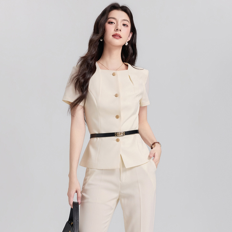 Short-Sleeved Suit for Women, Summer Style, Goddess-Like Temperament, Beauty Salon, Sales Department, Etiquette, Fashion, Hotel Work Uniform Short-Sleeved Suit for Women, Summer Style, Goddess-Like Temperament, Beauty Salon, Sales Department, Etiquette, Fashion, Hotel Work Uniform