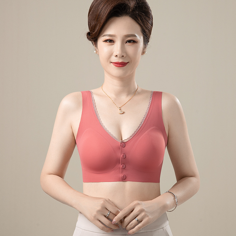 Seamless mamá ropa interior de las mujeres inalámbrico pequeño pecho push up mama colección de mediana edad y ancianos chaleco sujetador hebilla delantera sujetador