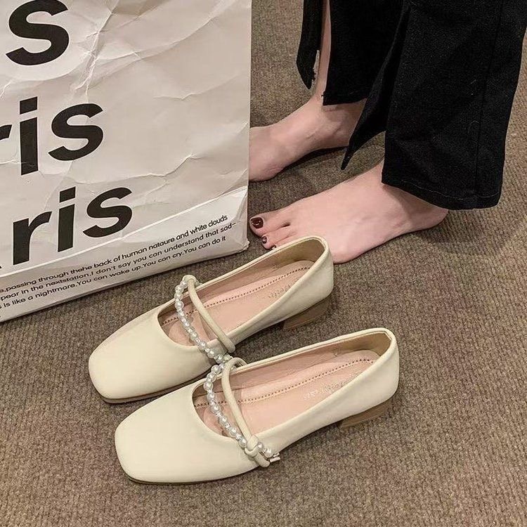 Modas francesas de estilo mary-zhen zapatos para mujeres 2026 nuevos zapatos suaves de perlas, zapatos planos ligeros antideslizantes y superficiales.