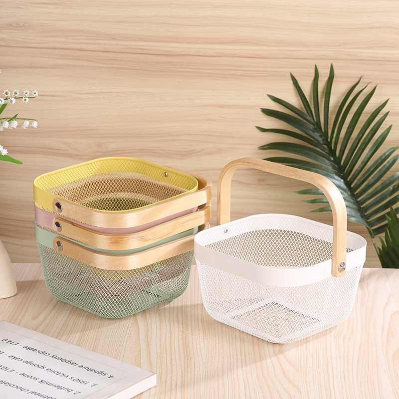 1051g Weight Storage Basket Storage & Cleaning 1 Piece Quantity Wood, Metal Material Color Block Pattern Nordic Style, Simple Style Style Multicolor Color Nordic Style Simple Style Color Block Wood Metal Storage Basket 3
