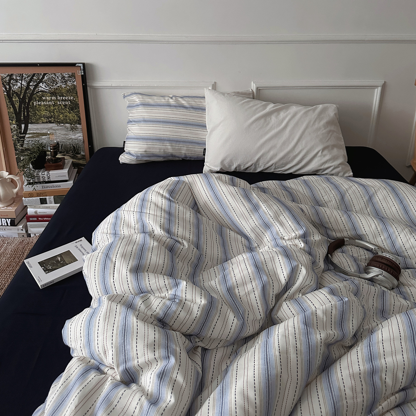 Set lenzuola matrimoniali 4 pezzi in cotone a righe minimal_voghion.com