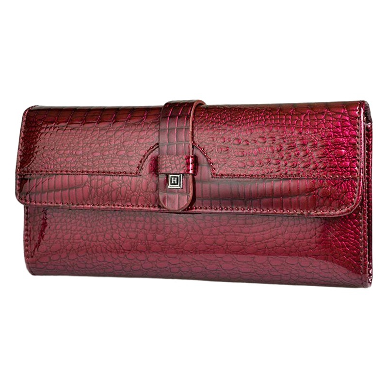 Cartera de cuero de las mujeres Snap-on charol patrón de cocodrilo multi-tarjeta de cartera de teléfono móvil bolso de embrague monedero europeo y americano