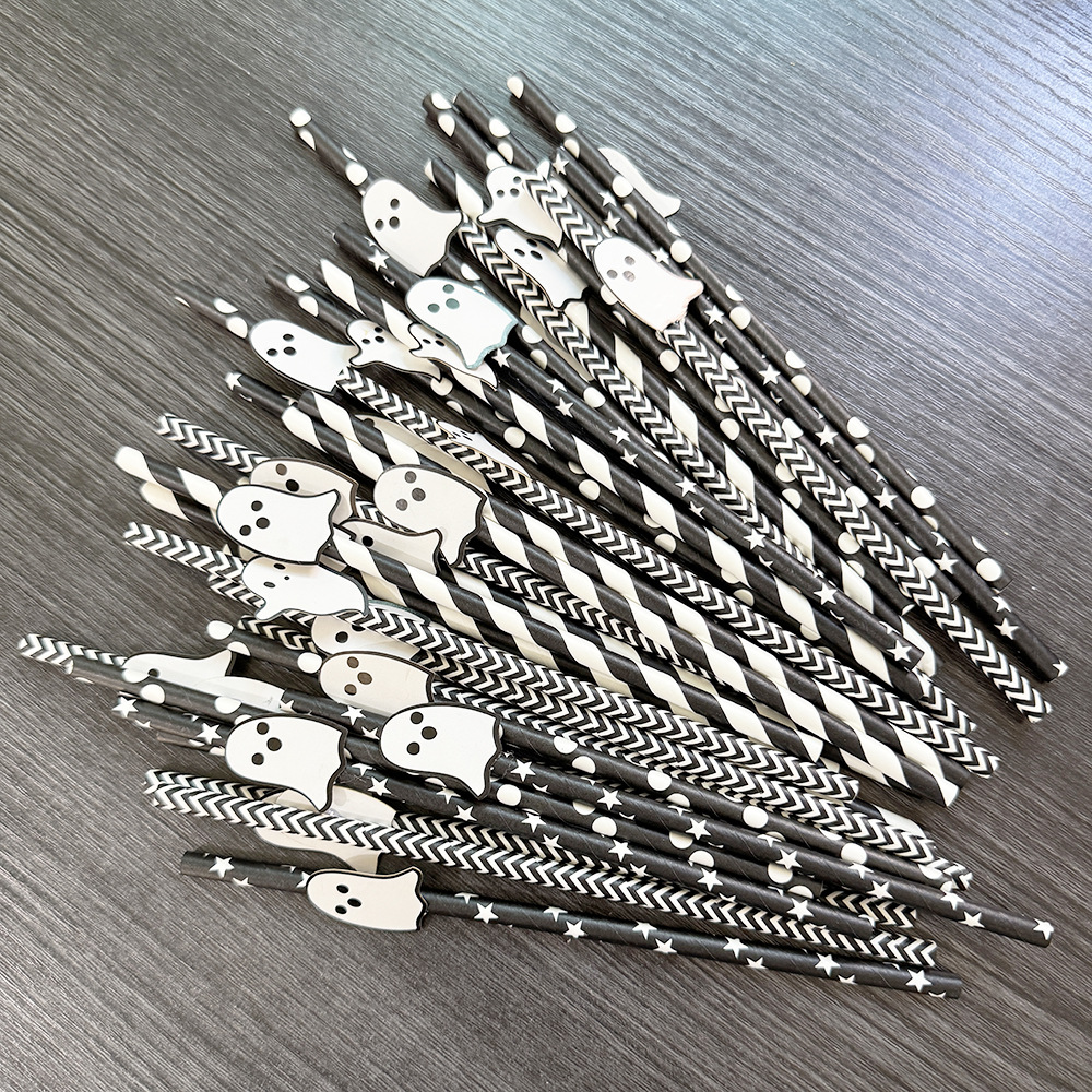 Punto transfronterizo al por mayor creativo pajita de papel de Halloween decoración pajita fantasma mesa de postre vestido botella de pudín plug-in