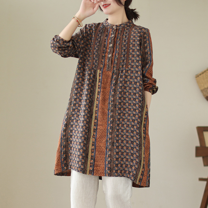 2026 Summer New Style Artistic Sweet Style Pleated Lace Shirt Women's Mid-Length Pullover Long-Sleeved Dress