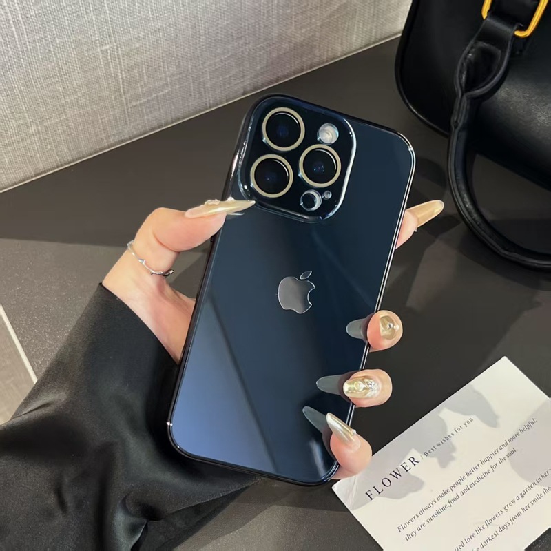 电镀冰感玻璃原机色适用iPhone16手机壳15纯色14情侣13新款12外壳|undefined