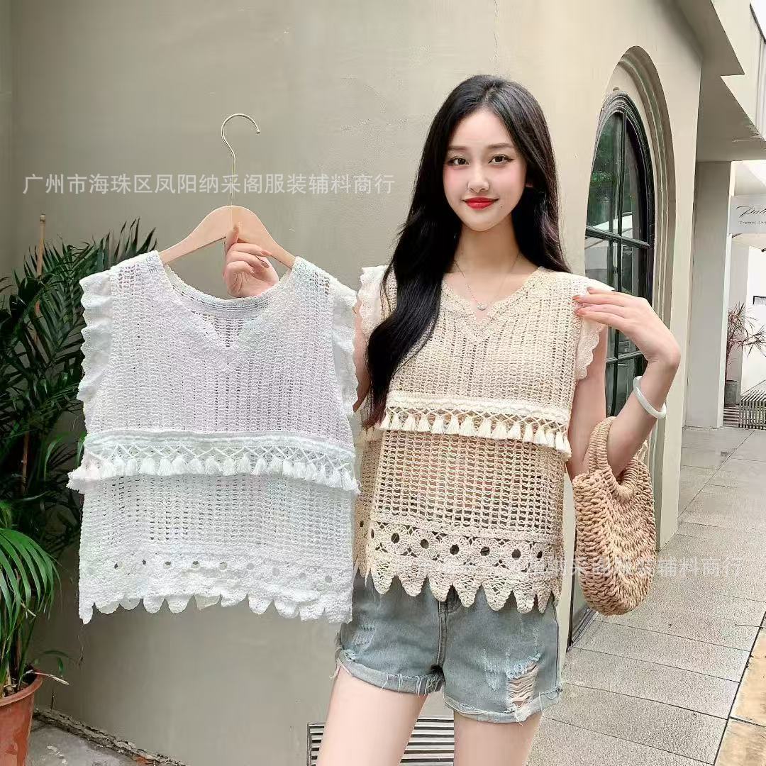 Guangzhou Thirteen Lines Women's Dopamine Gradient Vest Top Summer Korean Style Lace Crochet Hollow Knit Sweater