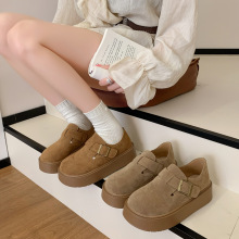 2025秋冬新款复古厚底全包勃肯鞋女单鞋一脚蹬小个子乐福鞋豆豆鞋