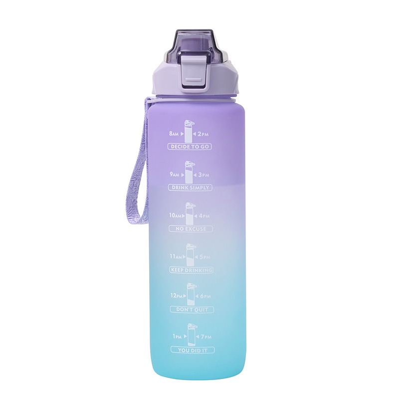 Gradiente de color botella de agua esmerilado espacio taza portátil cuerda boquilla de succión taza de agua 1000ml gimnasio deportes hervidor transfronterizo