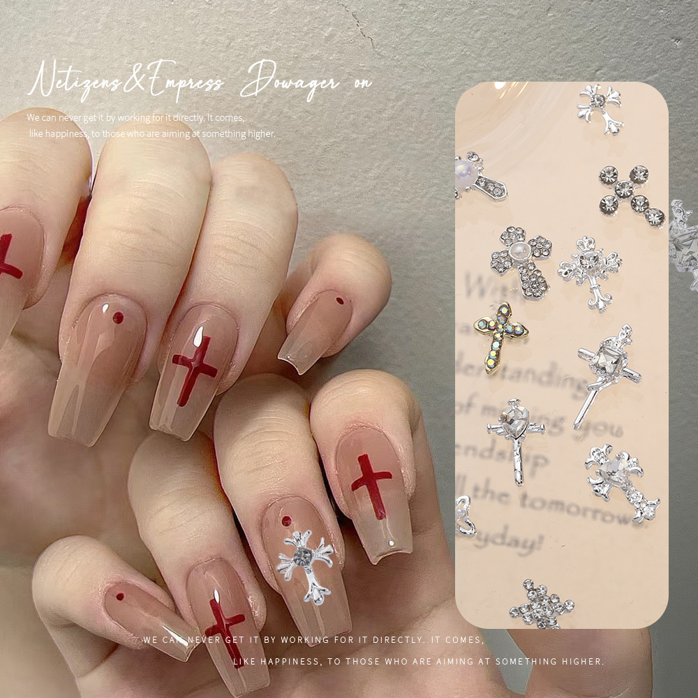 Nueva celebridad en línea flash tridimensional Cruz joyería de uñas de ganchillo taladro de uñas Super Flash aleación decoraciones de uñas