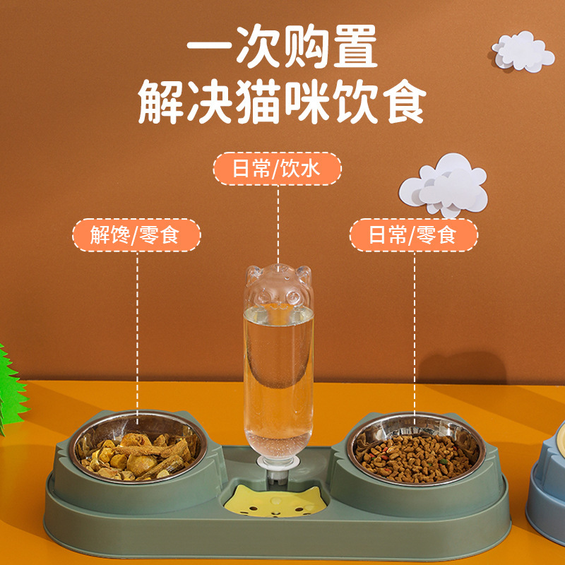 Transfronterizo nuevo tazón de gato para mascotas agua potable automática antidetonante tazón de comida para perros alimentación doble tazón mascota gato protección del cuello Tazón